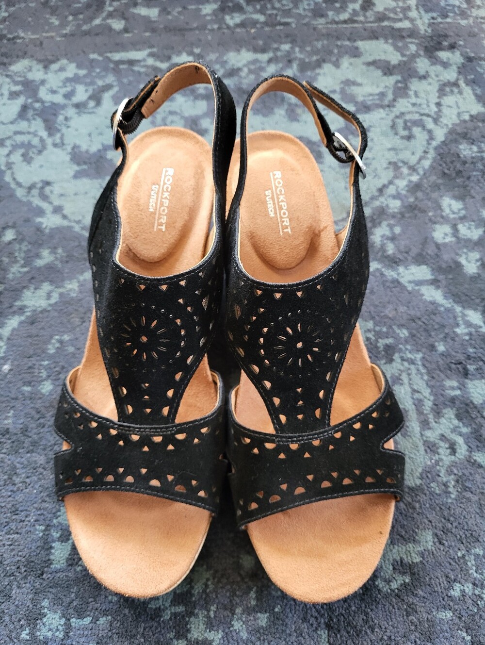 Rockport Size 10 Belis Wedge Sandal Black Leather